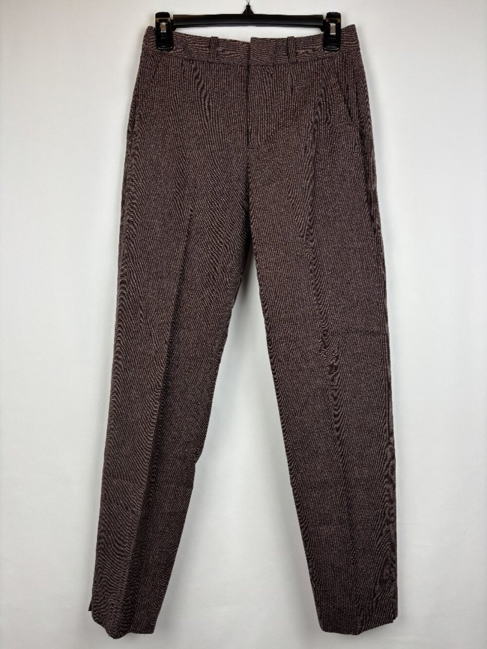 2 Massimo Dutti Pleated Trousers Split Seam Slim Straight Cotton Blend Red Pants